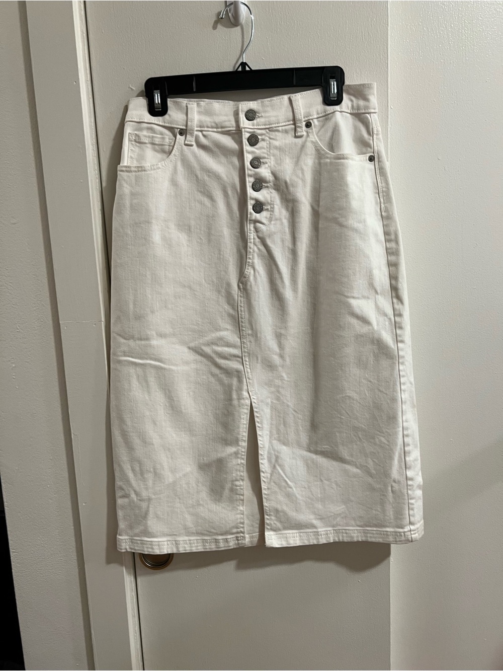 Banana Republic White Button-Front Denim Midi Skirt